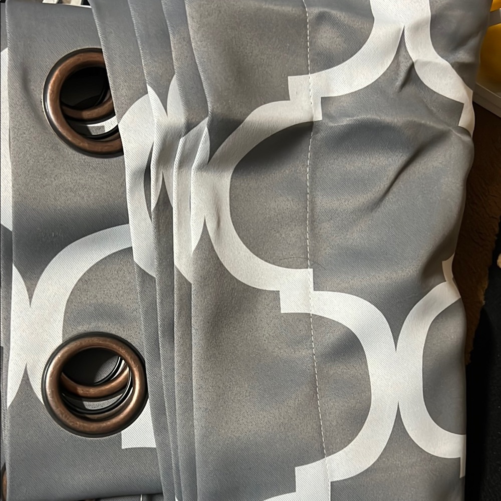 One Gray and White curtain 7 long x4 feet